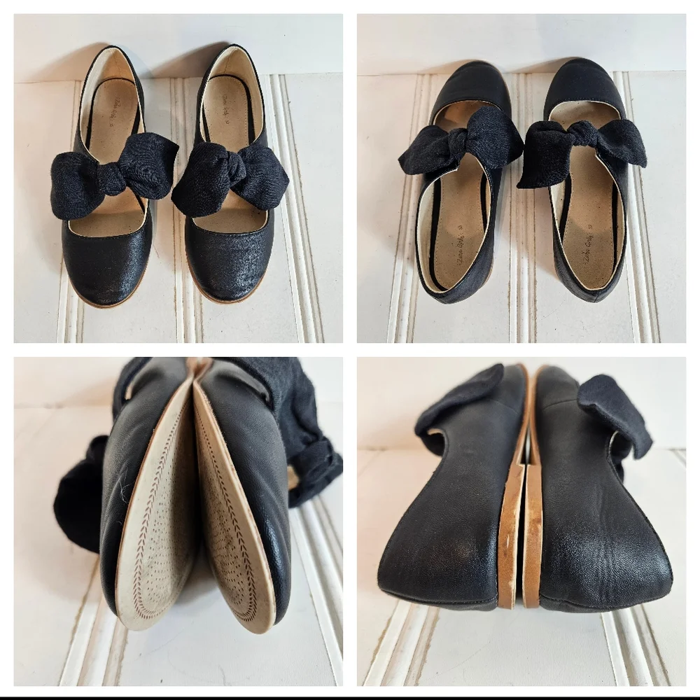 Zara Kids Ballet Flats Girls 33 1.5 Oversized Bow Balletcore Dress Shoes Black